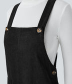 Pockets Straight Leg Corduroy Casual Dungarees — Black — view 4