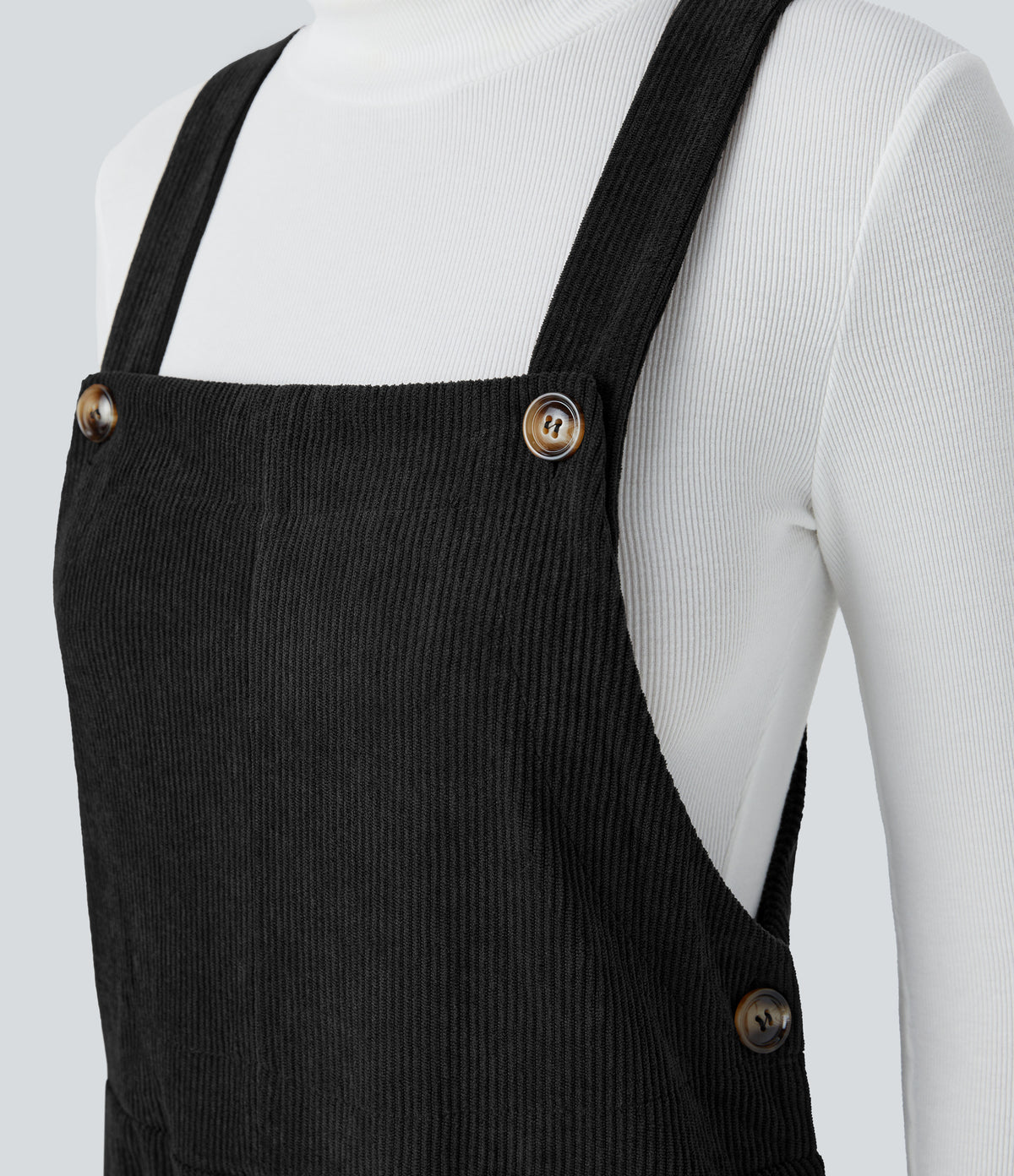 Pockets Straight Leg Corduroy Casual Dungarees — Black — view 4