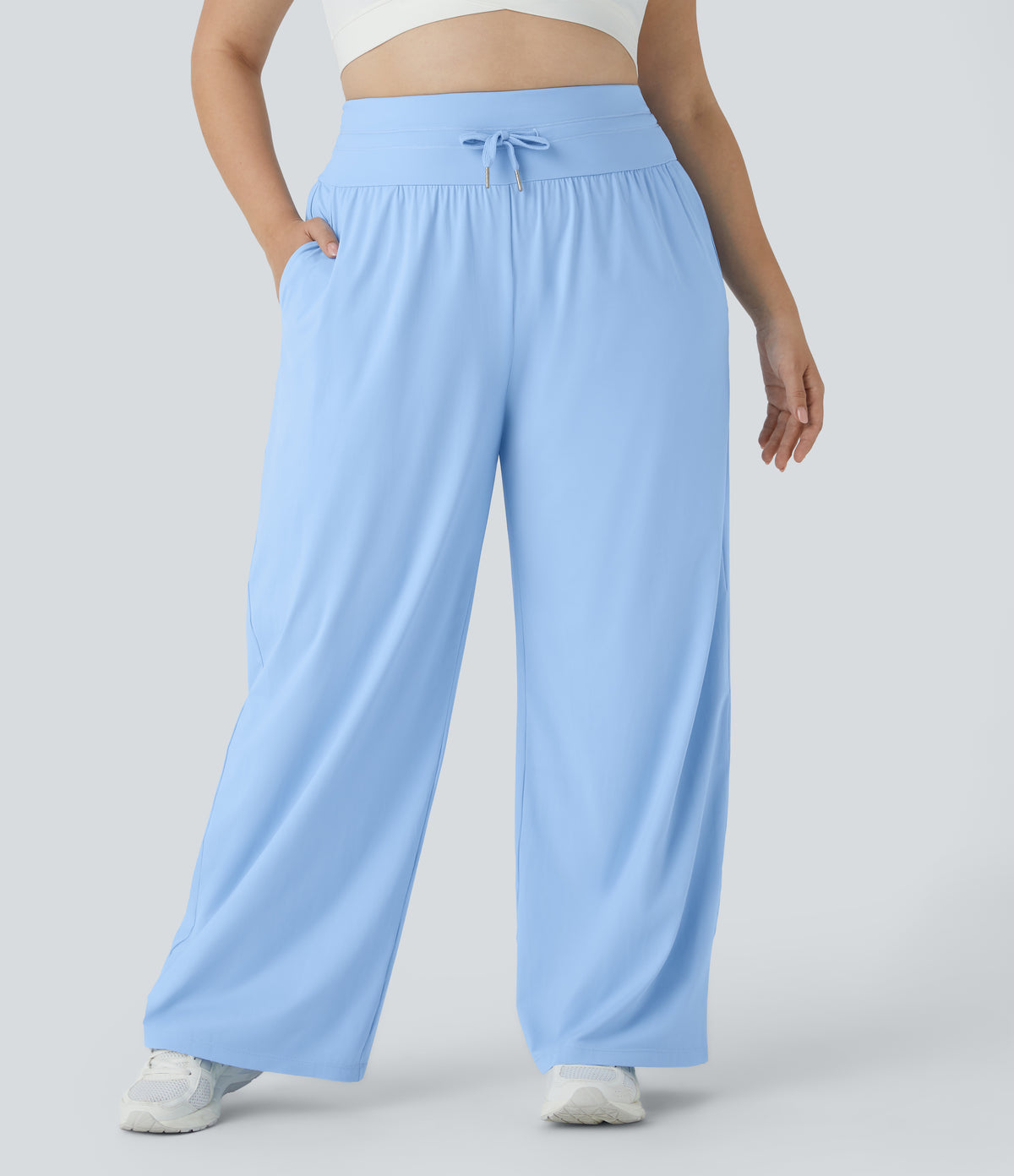 High Waisted Drawstring Side Pocket Wide Leg Casual Plus Size Trousers-UPF50+ — Dutch Canal — view 6