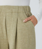 Ribbed High Waisted Pocket Wide Leg Casual Trousers — Gray Green — view 4