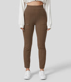 High Waisted Pockets Zipper Casual Slim Trousers — Cocoa Brown — view 5