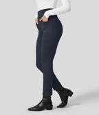 High Waisted Pockets Zipper Casual Slim Trousers — Midnight Blue — view 3