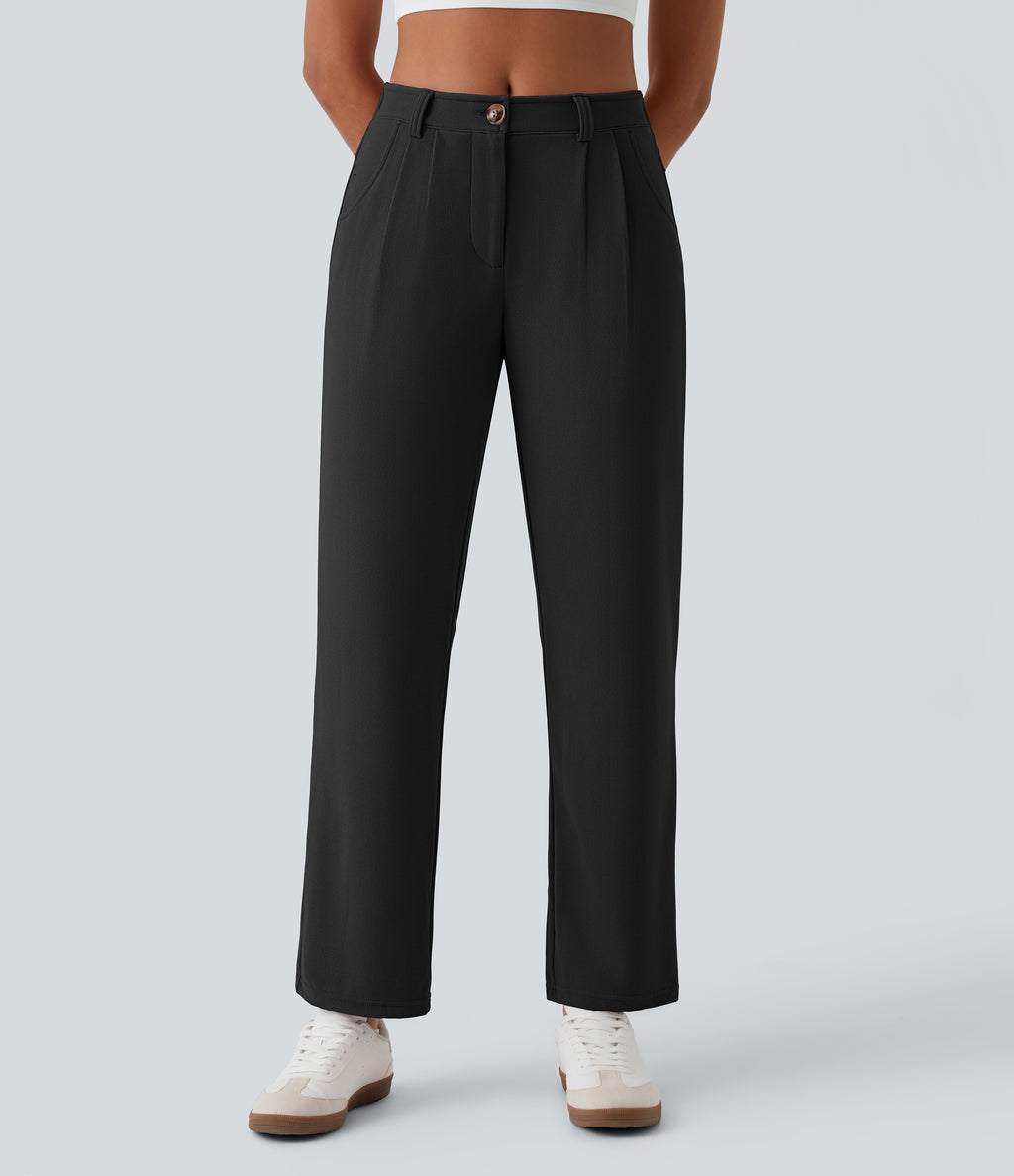Mid Rise Zipper Pocket Waffle Casual Trousers — Black — view 3