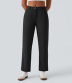 Mid Rise Zipper Pocket Waffle Casual Trousers — Black — view 3