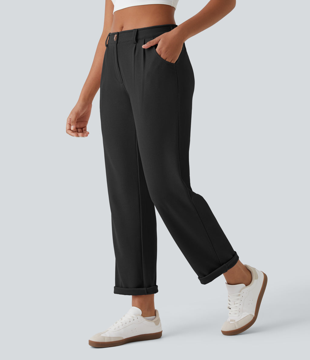 Mid Rise Zipper Pocket Waffle Casual Trousers — Black — view 1