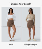High Waisted Back Zipper Split Hem 2-in-1 Corduroy Casual Skirt — Acorn — view 2