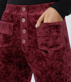 High Waisted Pockets Straight Leg Velvet Casual Trousers — Burgundy — view 4