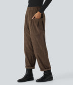 High Waisted Pocket Corduroy Casual Trousers — Demitasse — view 1