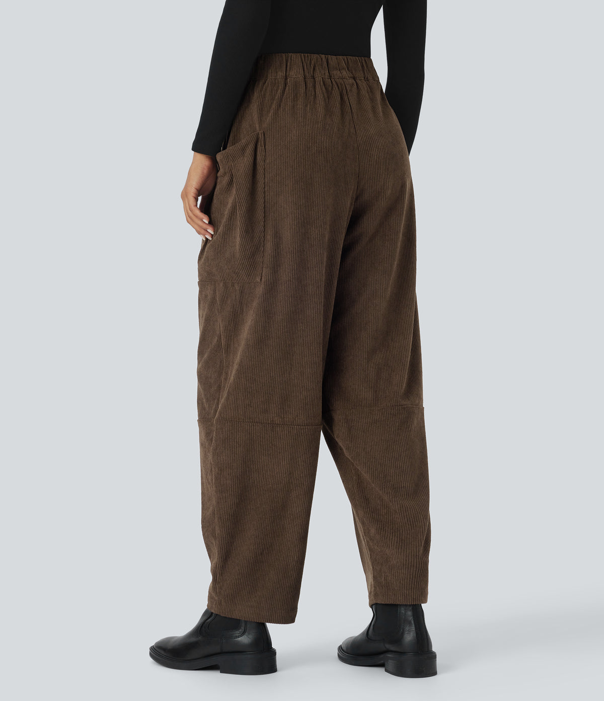 High Waisted Pocket Corduroy Casual Trousers — Demitasse — view 2
