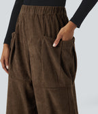 High Waisted Pocket Corduroy Casual Trousers — Demitasse — view 4