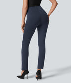 High Waisted Tummy Control Adjustable Hem Work 7/8 Trousers — Dress Blues — view 3