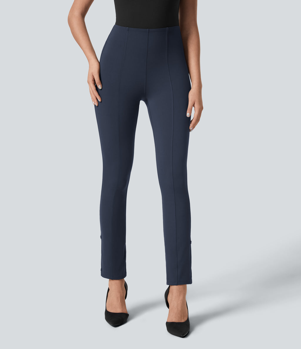High Waisted Tummy Control Adjustable Hem Work 7/8 Trousers — Dress Blues — view 1
