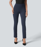 High Waisted Tummy Control Adjustable Hem Work 7/8 Trousers — Dress Blues — view 1