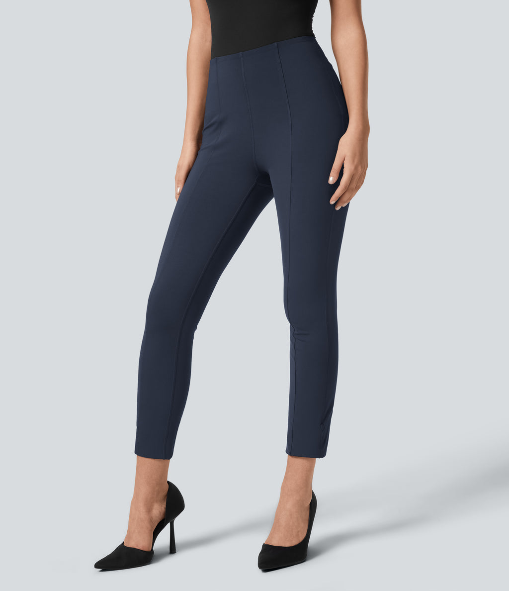 High Waisted Tummy Control Adjustable Hem Work 7/8 Trousers — Dress Blues — view 2