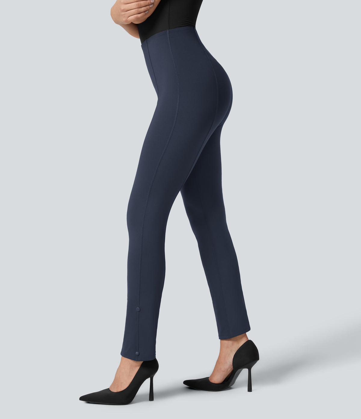 High Waisted Tummy Control Adjustable Hem Work 7/8 Trousers — Dress Blues — view 4