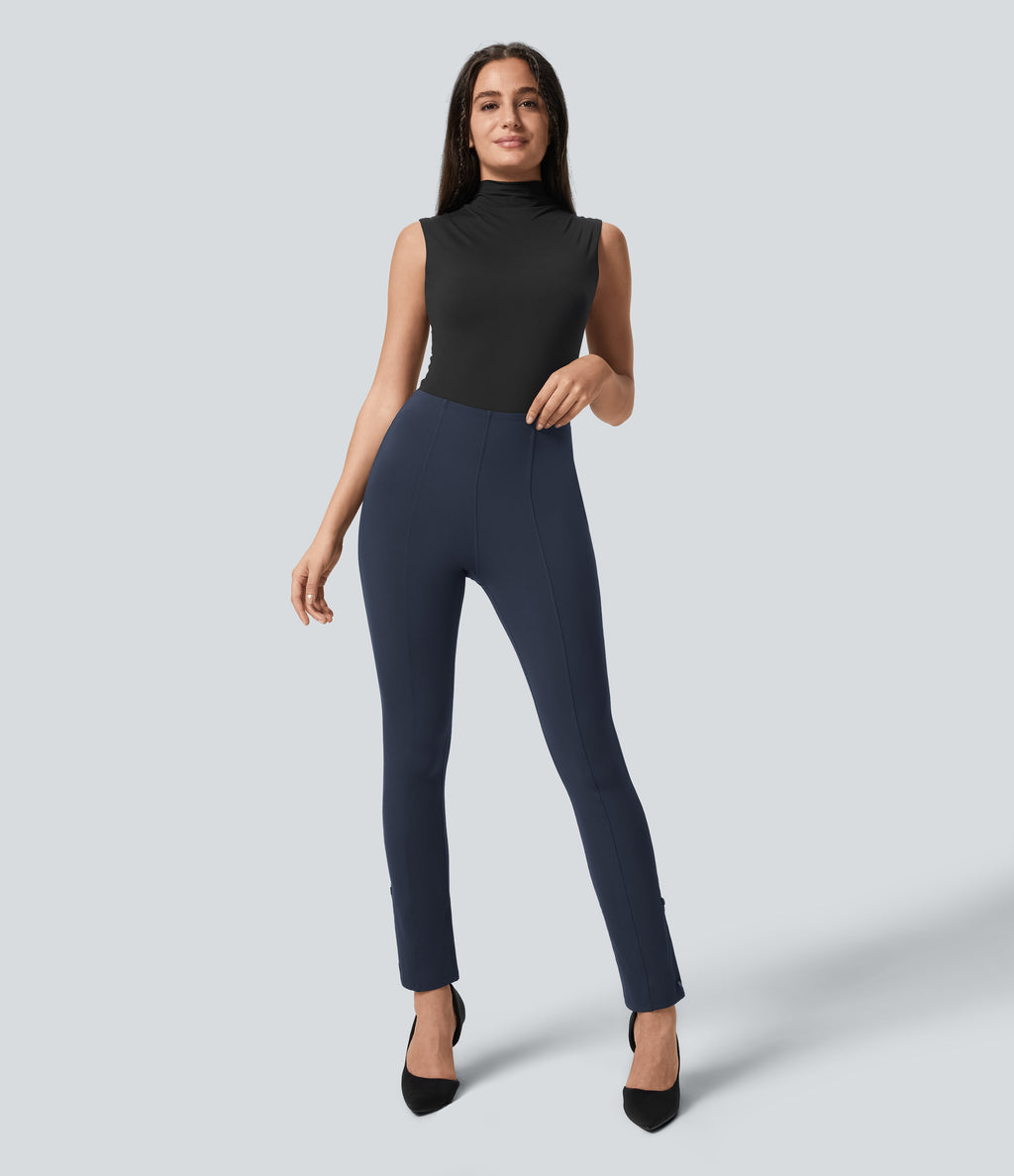 High Waisted Tummy Control Adjustable Hem Work 7/8 Trousers — Dress Blues — view 8
