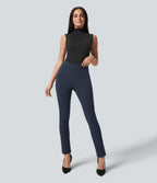 High Waisted Tummy Control Adjustable Hem Work 7/8 Trousers — Dress Blues — view 8