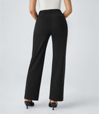 High Waisted Zipper Pocket Straight Leg Work Pants — Black — view 2