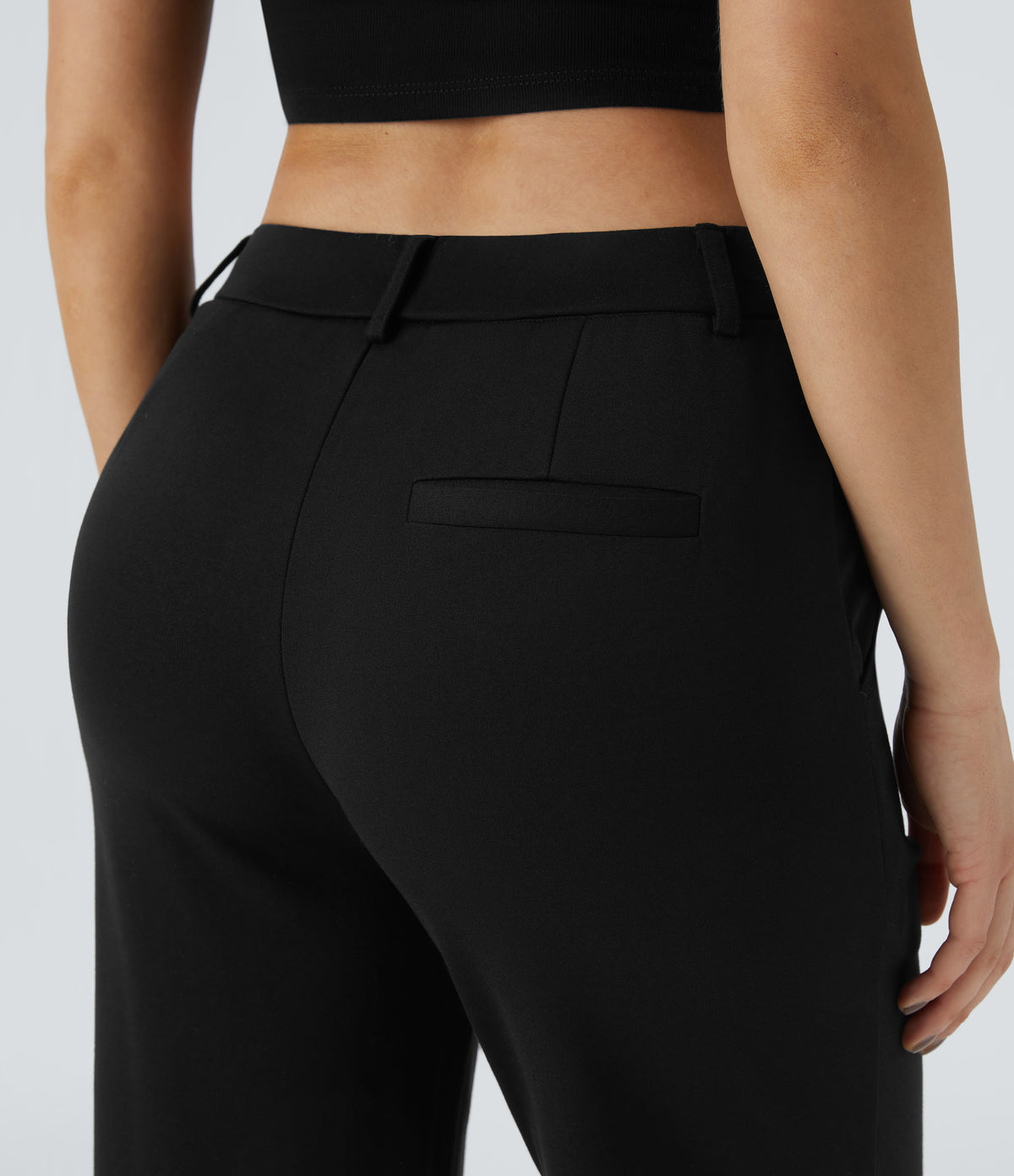High Waisted Zipper Pocket Straight Leg Work Pants — Black — view 6