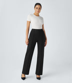 High Waisted Zipper Pocket Straight Leg Work Pants — Black — view 7