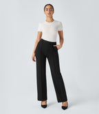 High Waisted Zipper Pocket Straight Leg Work Pants — Black — view 1