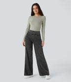Denim Heat High Waisted Pockets Wide Leg Casual Jeans — Gloomy Black Denim — view 6
