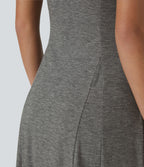 Round Neck Button Sleeveless Flare Maxi Casual Dress — Darl Gray Floral Yarn — view 5