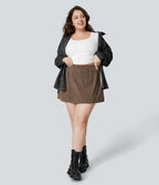 High Waisted Invisible Zipper 2-in-1 A Line Mini Corduroy Casual Plus Size Skirt — Acorn — view 7