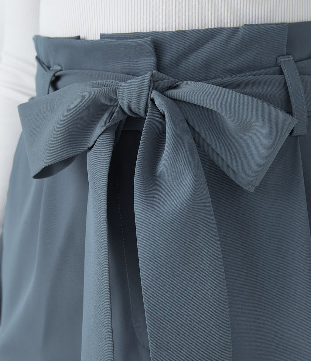 Paper Bag High Waisted Belted Pocket Wide Leg Work Trousers — Deep Sea Gray Blue — view 4