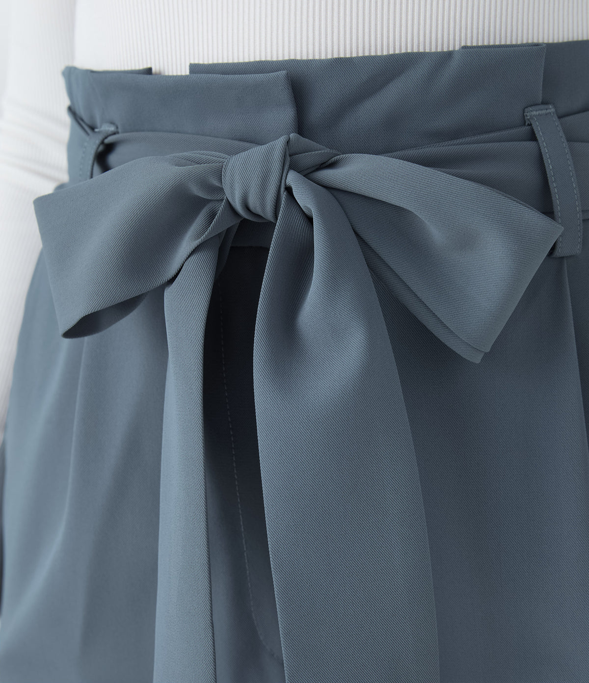 Paper Bag High Waisted Belted Pocket Wide Leg Work Trousers — Deep Sea Gray Blue — view 4