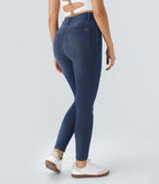 High Waisted Zipper Pockets Casual Skinny Jeans — Bright Blue Denim — view 2
