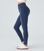 High Waisted Zipper Pockets Casual Skinny Jeans — Bright Blue Denim — view 3