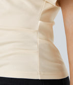 Off Shoulder Short Sleeve Ruched Casual Top — Whisper White — view 6
