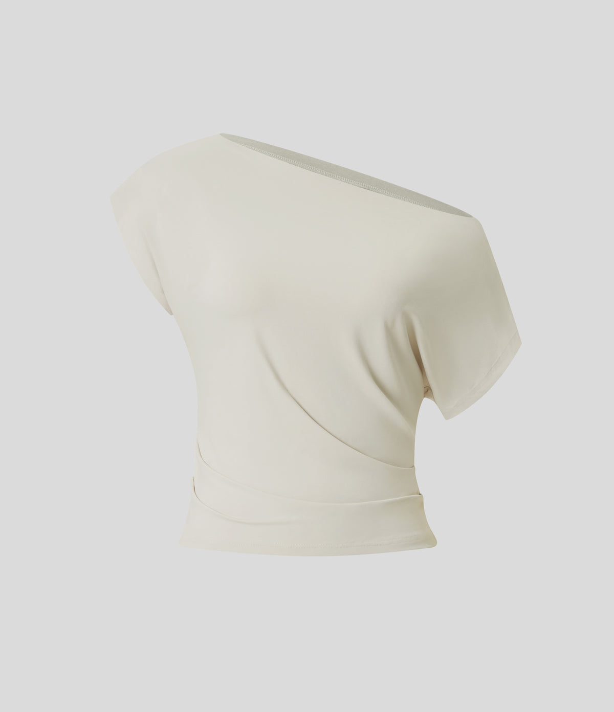 Off Shoulder Short Sleeve Ruched Casual Top — Whisper White — view 8