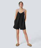Spaghetti Adjustable Strap Side Pocket Solid Wide Leg Casual Jumpsuit — Tap Shoe — view 1
