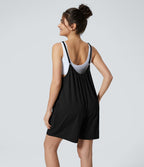 Spaghetti Adjustable Strap Side Pocket Solid Wide Leg Casual Jumpsuit — Tap Shoe — view 2