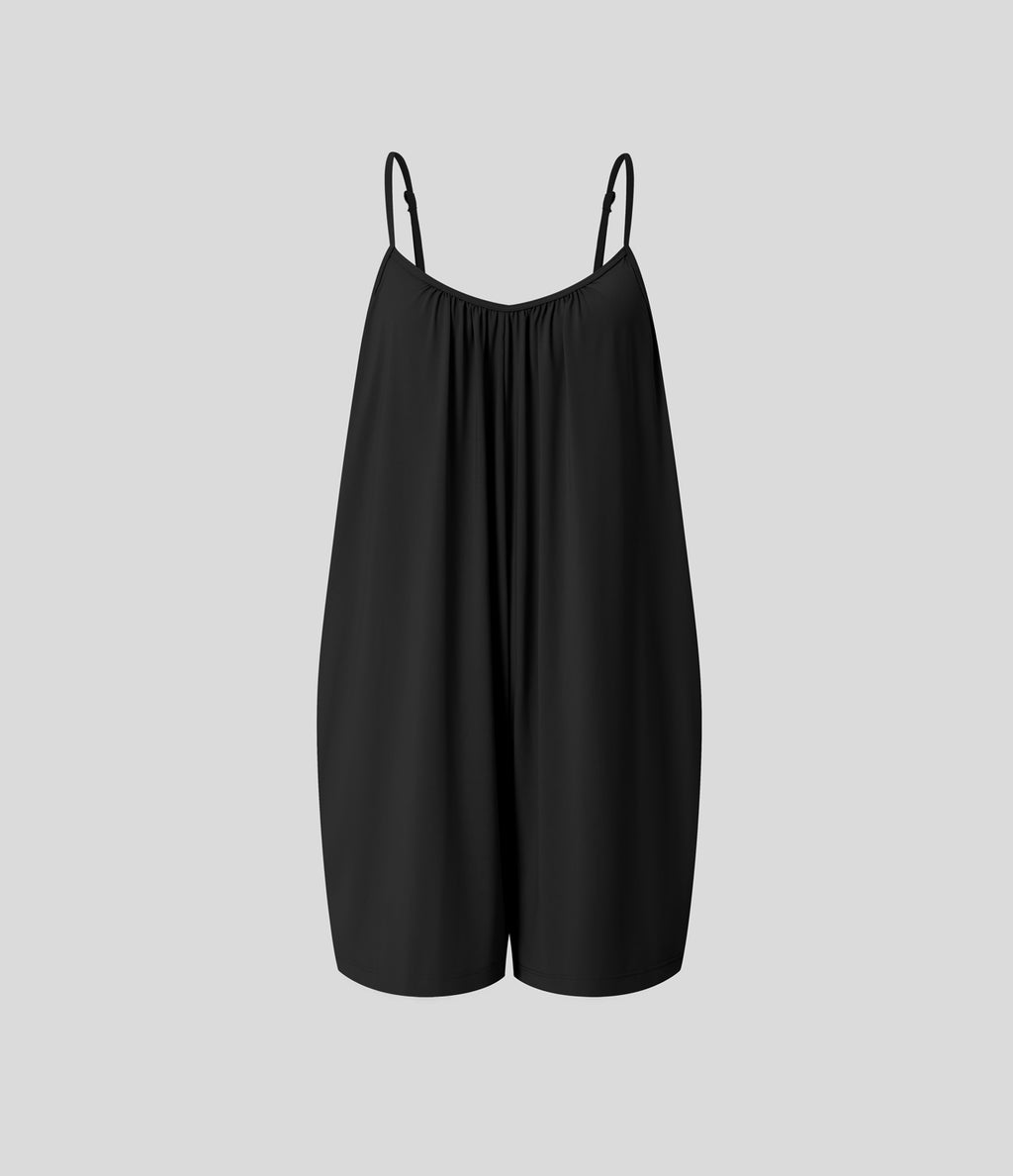 Spaghetti Adjustable Strap Side Pocket Solid Wide Leg Casual Jumpsuit — Tap Shoe — view 6