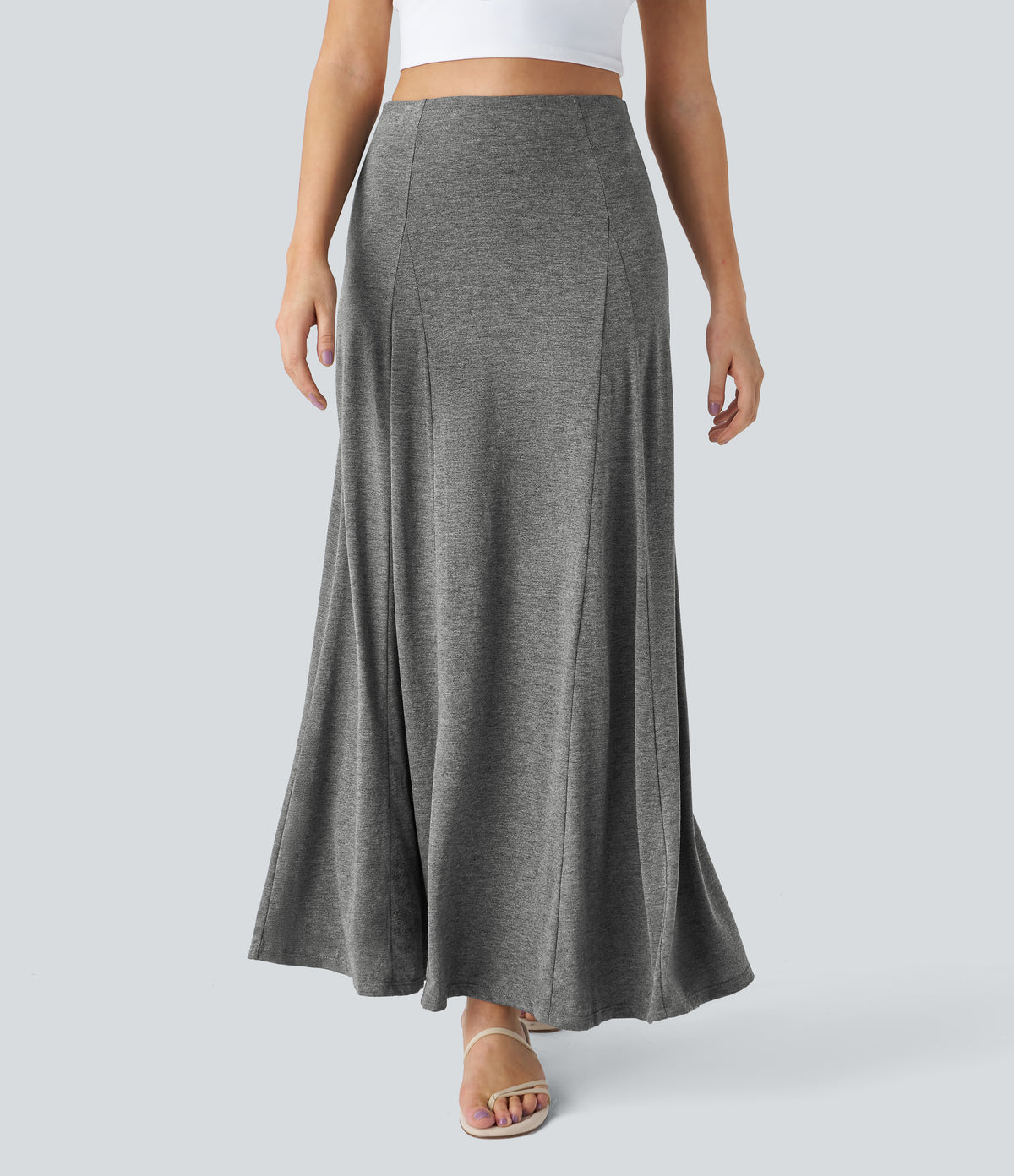 High Waisted Side Zipper Maxi Casual Flare Skirt — Darl Gray Floral Yarn — view 2