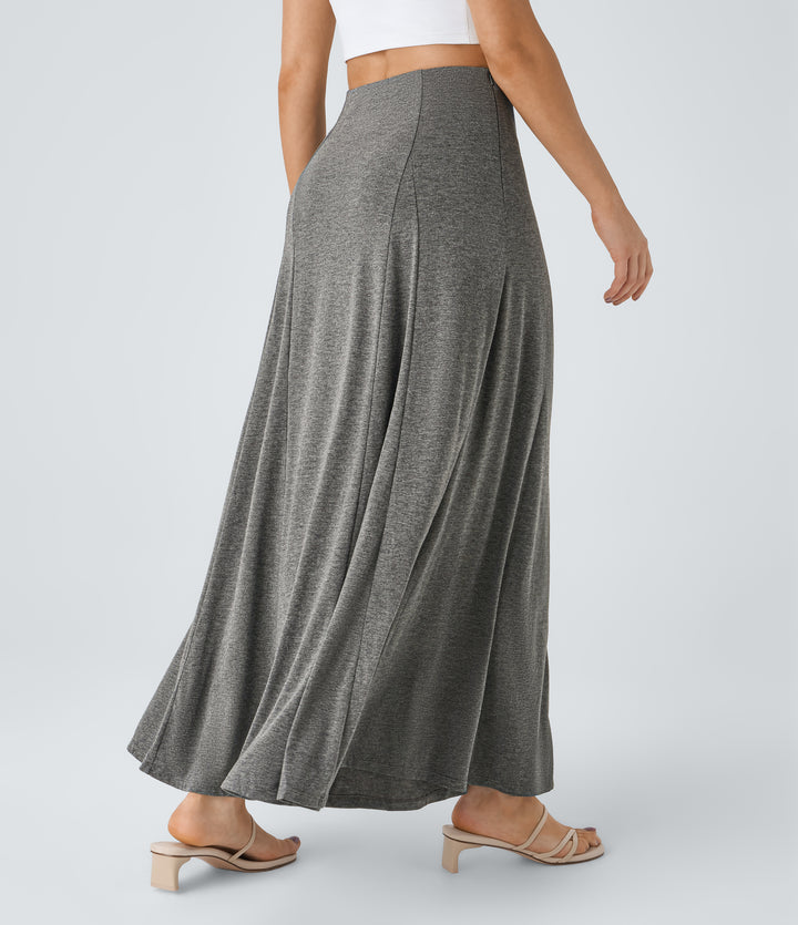 High Waisted Side Zipper Maxi Casual Flare Skirt — Darl Gray Floral Yarn — view 1