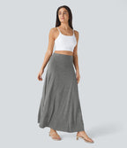 High Waisted Side Zipper Maxi Casual Flare Skirt — Darl Gray Floral Yarn — view 6