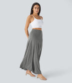 High Waisted Side Zipper Maxi Casual Flare Skirt — Darl Gray Floral Yarn — view 7