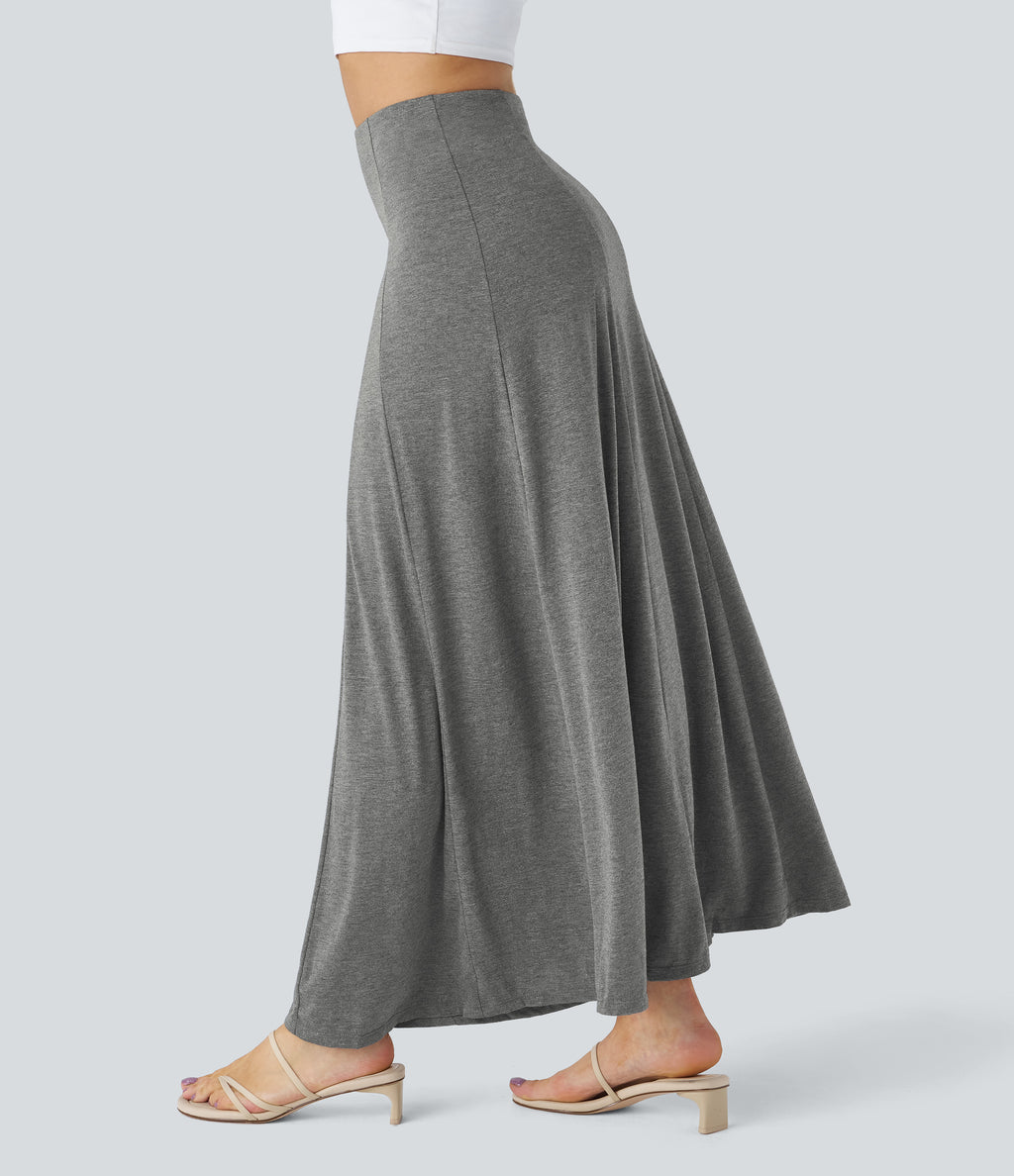High Waisted Side Zipper Maxi Casual Flare Skirt — Darl Gray Floral Yarn — view 3