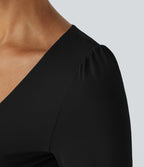 V Neck Long Sleeve Button Work Bodysuit — Black — view 5