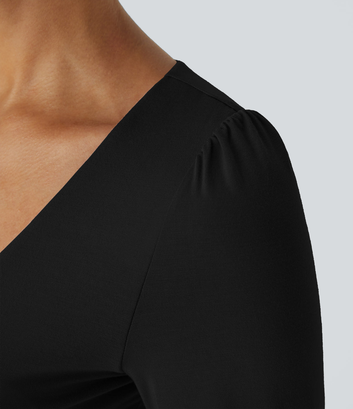 V Neck Long Sleeve Button Work Bodysuit — Black — view 5