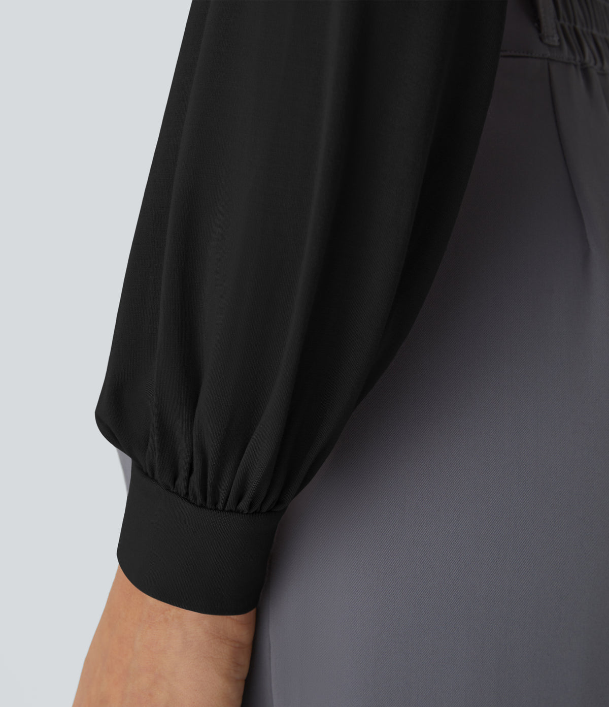 V Neck Long Sleeve Button Work Bodysuit — Black — view 6