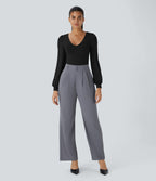 V Neck Long Sleeve Button Work Bodysuit — Black — view 7