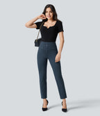 High Waisted Pockets Ankle Length Work Pants — Big Dipper — view 6