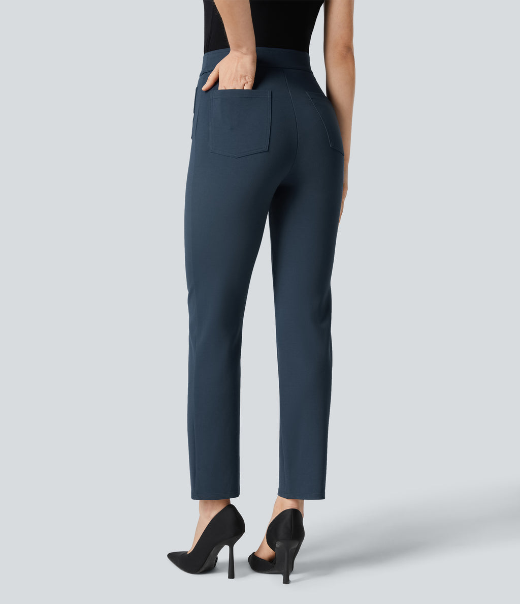 High Waisted Pockets Ankle Length Work Pants — Big Dipper — view 2