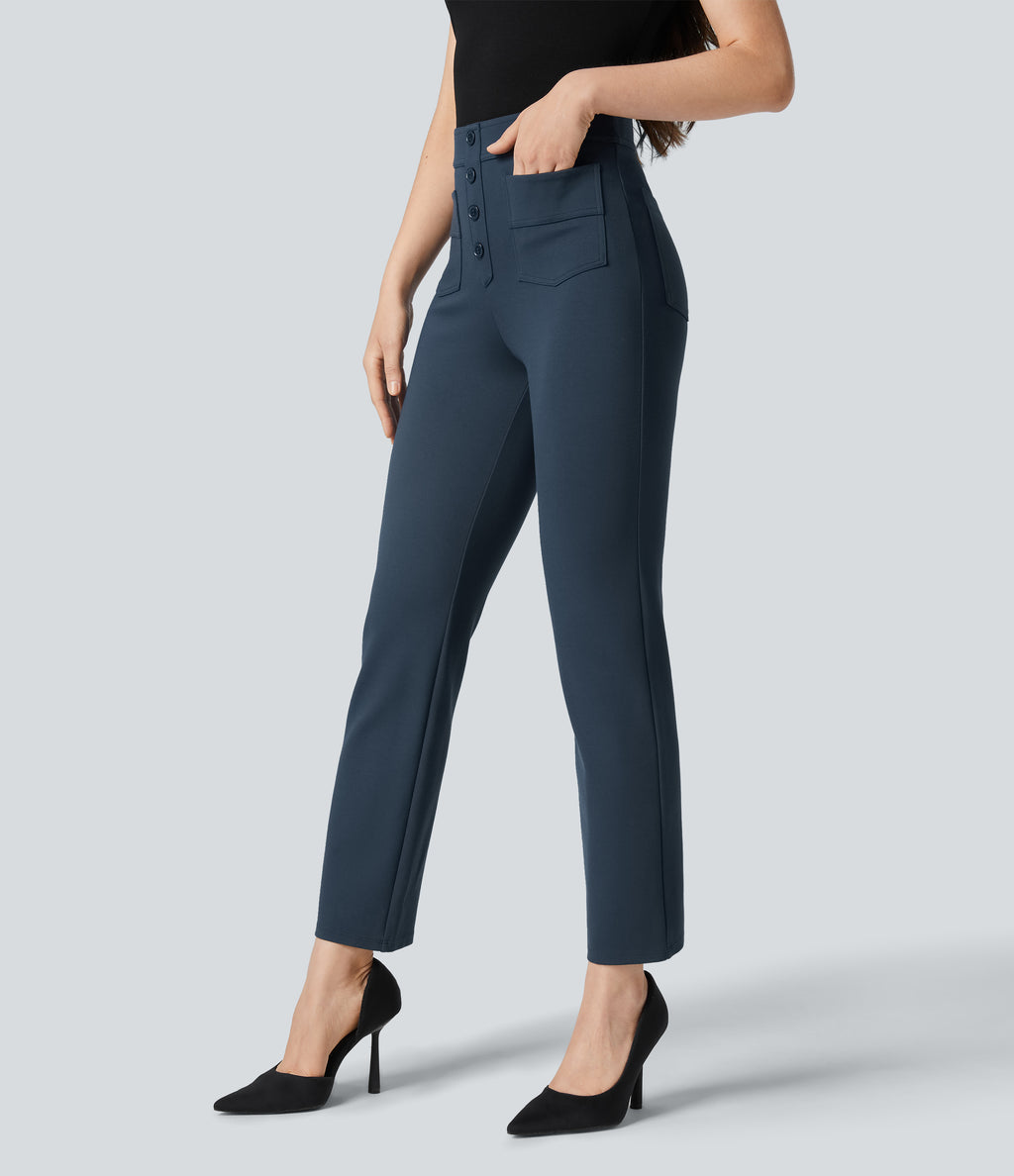 High Waisted Pockets Ankle Length Work Pants — Big Dipper — view 3