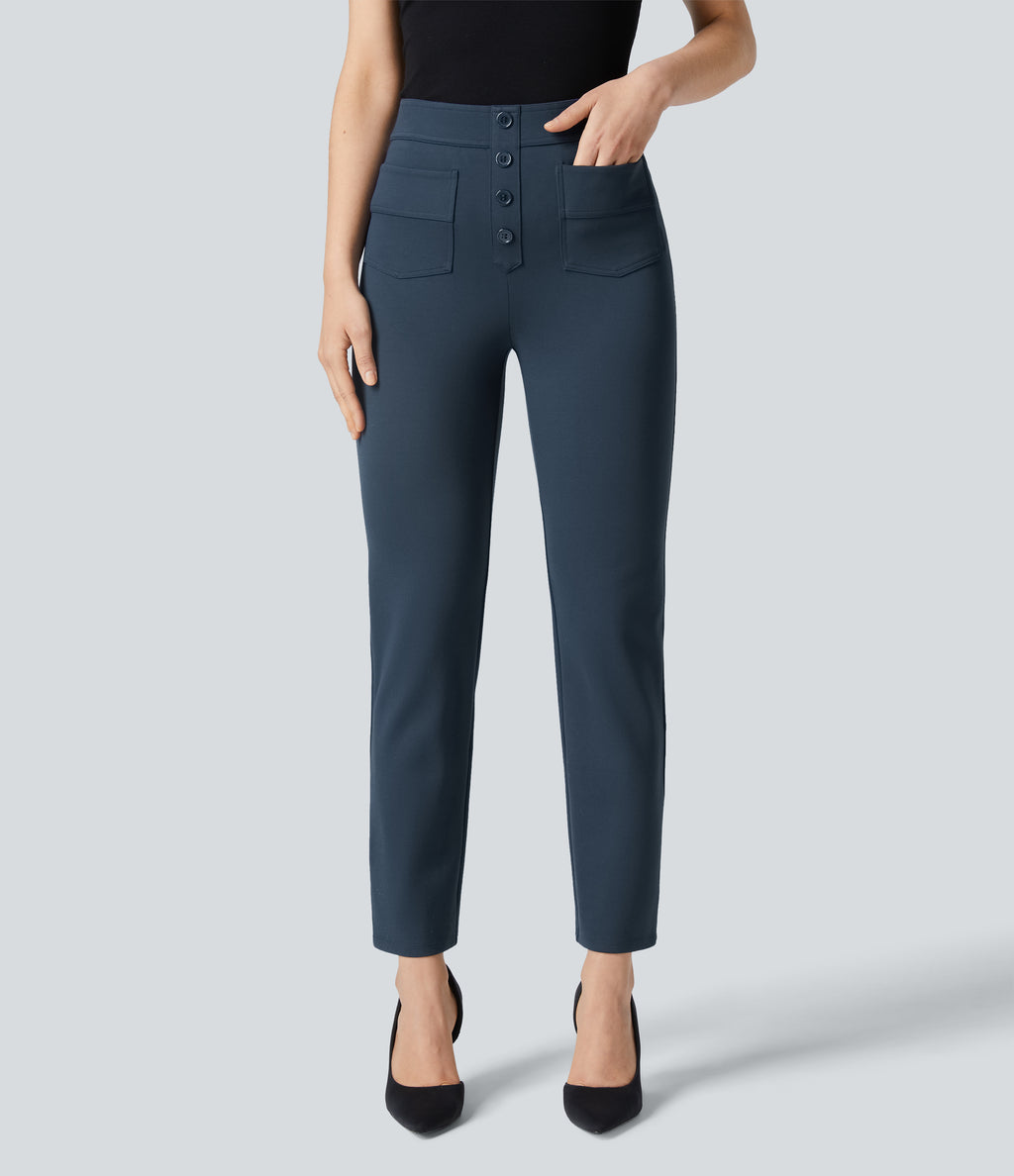 High Waisted Pockets Ankle Length Work Pants — Big Dipper — view 1